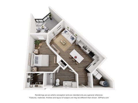 Floor plan for 1 bed, 1 bath, 740 sqft